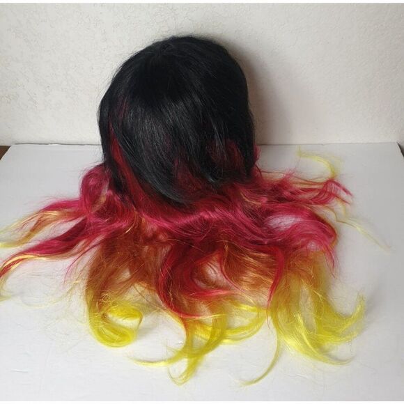 Long Black & Red Ombre Wig With Bangs Halloween Cosplay Women's Party Hair OS - Picture 4 of 5